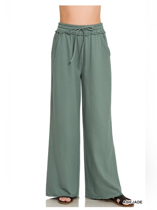 Zenana Outfitters Pants - Zenana Women’s NWT 100% Cotton French Terry Wide Leg Pants - Ash Jade | S-L